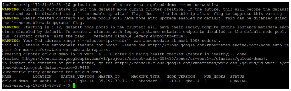 Creating a single zone cluster