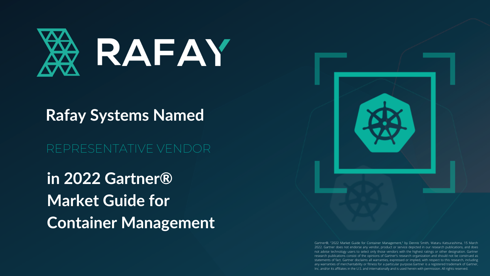 Image for Rafay Systems has been recognized as a Representative Vendor in the 2022 Gartner® Market Guide for Container Management
